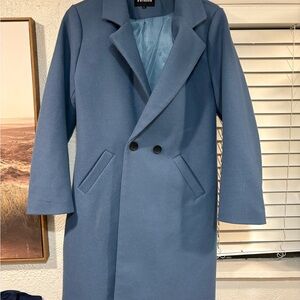 Women’s Blue Double-Breasted Trench Coat